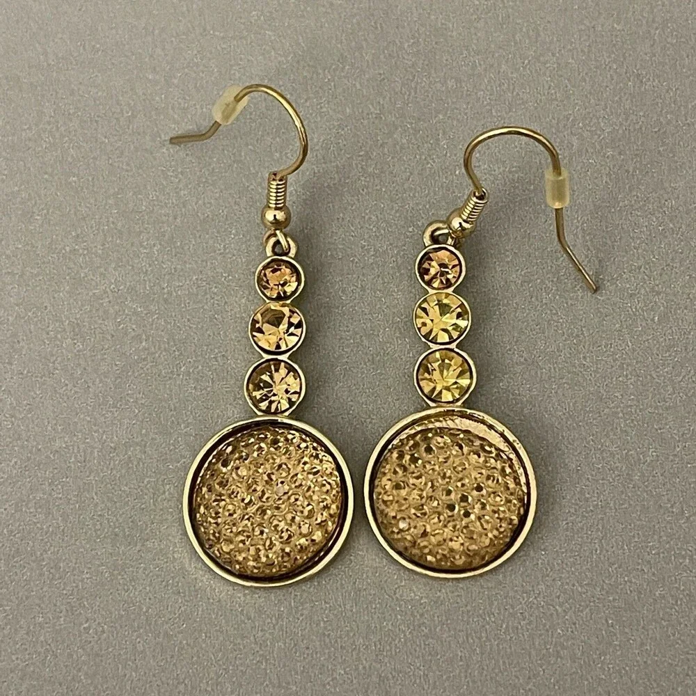 Gold-tone Round Stones Amber Fashion Dangling Earrings‎